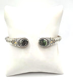 Designer 925 Sterling Silver 18K Gold Green Gemstone Cuff Bracelet