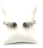 Designer 925 Sterling Silver 18K Gold Green Gemstone Cuff Bracelet