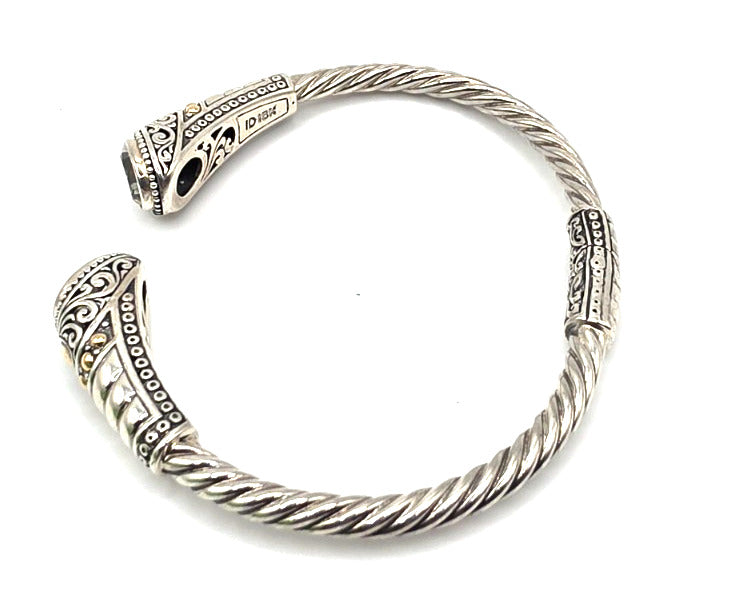 Designer 925 Sterling Silver 18K Gold Green Gemstone Cuff Bracelet