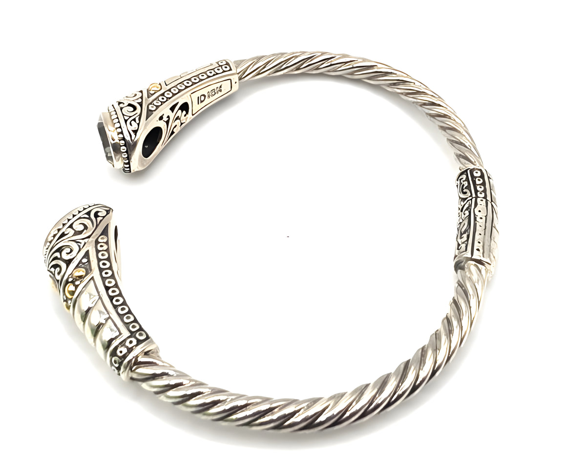 Designer 925 Sterling Silver 18K Gold Green Gemstone Cuff Bracelet