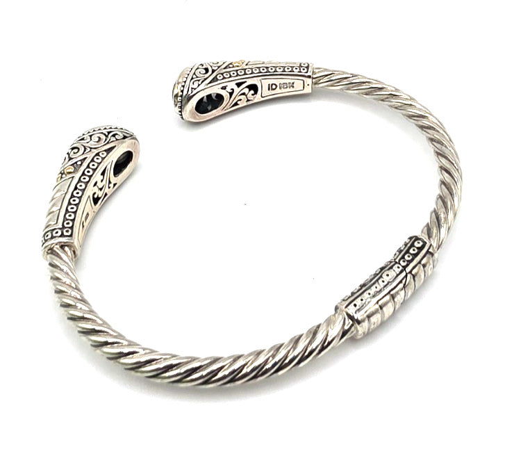 Designer 925 Sterling Silver 18K Gold Green Gemstone Cuff Bracelet