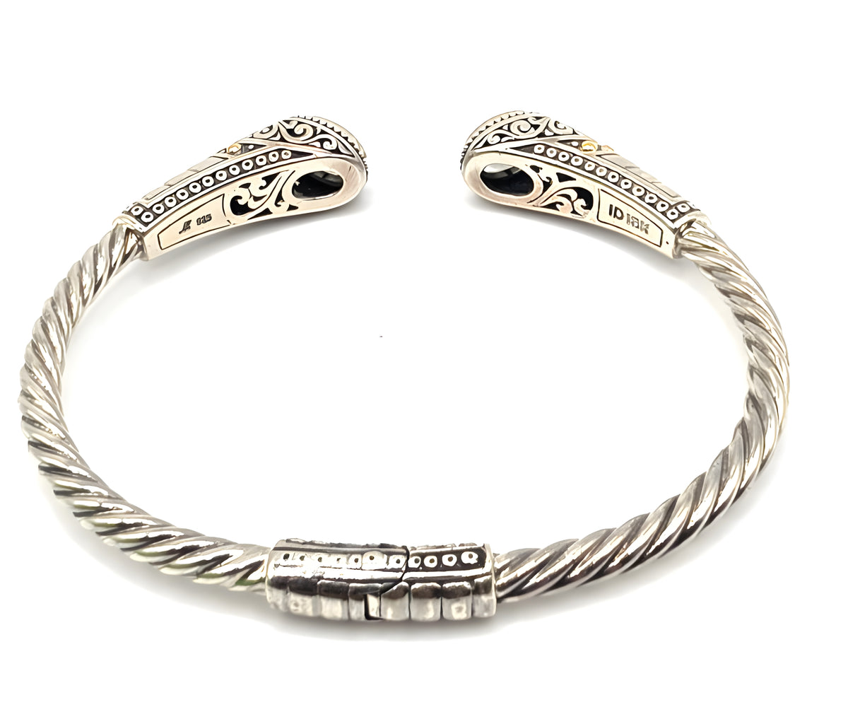 Designer 925 Sterling Silver 18K Gold Green Gemstone Cuff Bracelet