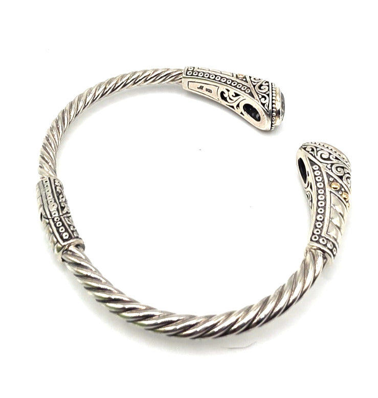 Designer 925 Sterling Silver 18K Gold Green Gemstone Cuff Bracelet