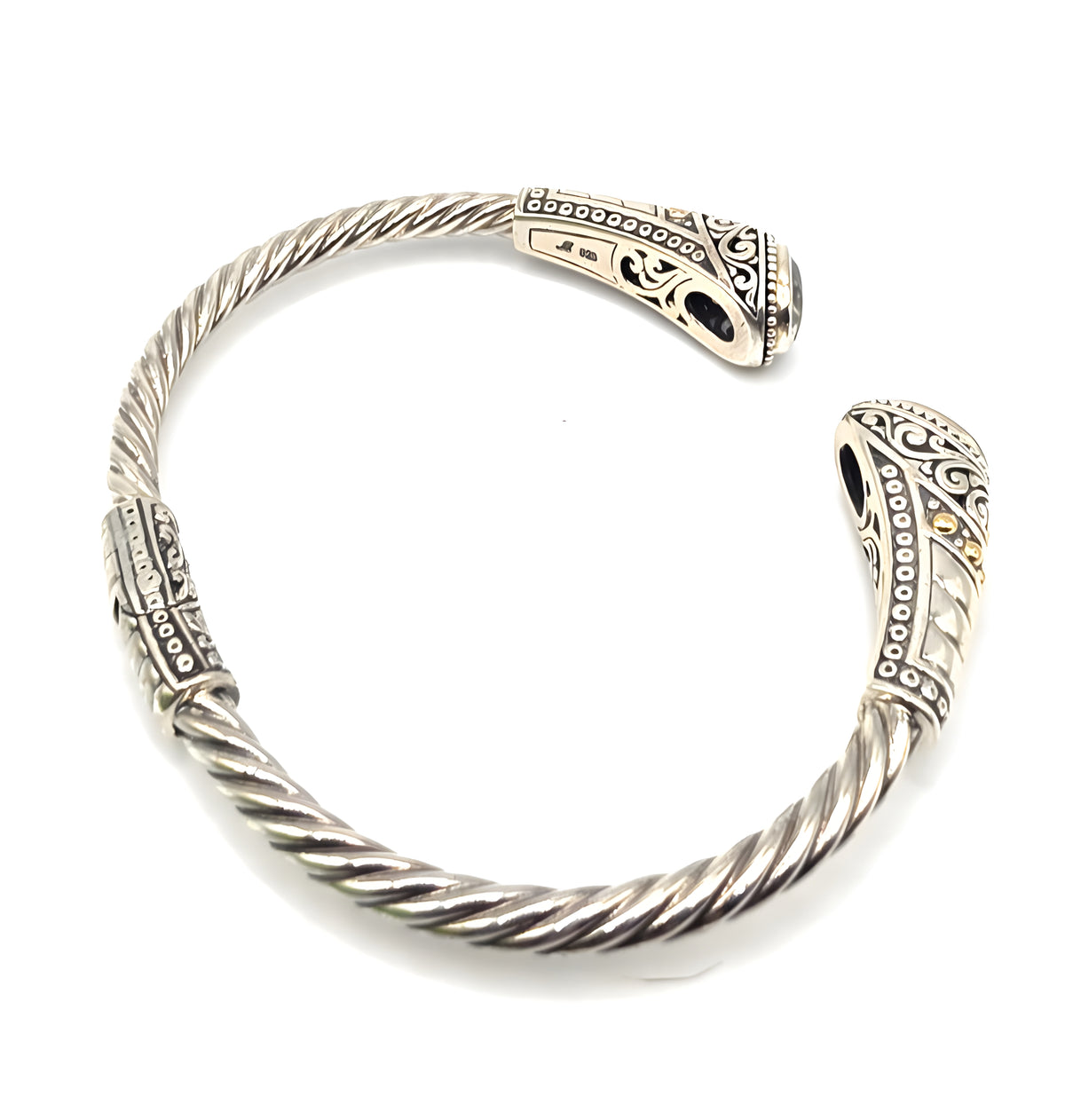 Designer 925 Sterling Silver 18K Gold Green Gemstone Cuff Bracelet