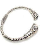 Designer 925 Sterling Silver 18K Gold Green Gemstone Cuff Bracelet