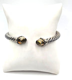 Designer Sterling Silver & 18K Gold Gemstone Cable Cuff Bracelet