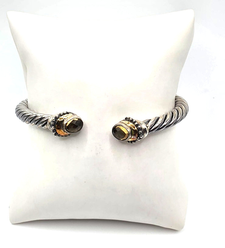 Designer Sterling Silver & 18K Gold Gemstone Cable Cuff Bracelet