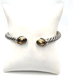 Designer Sterling Silver & 18K Gold Gemstone Cable Cuff Bracelet