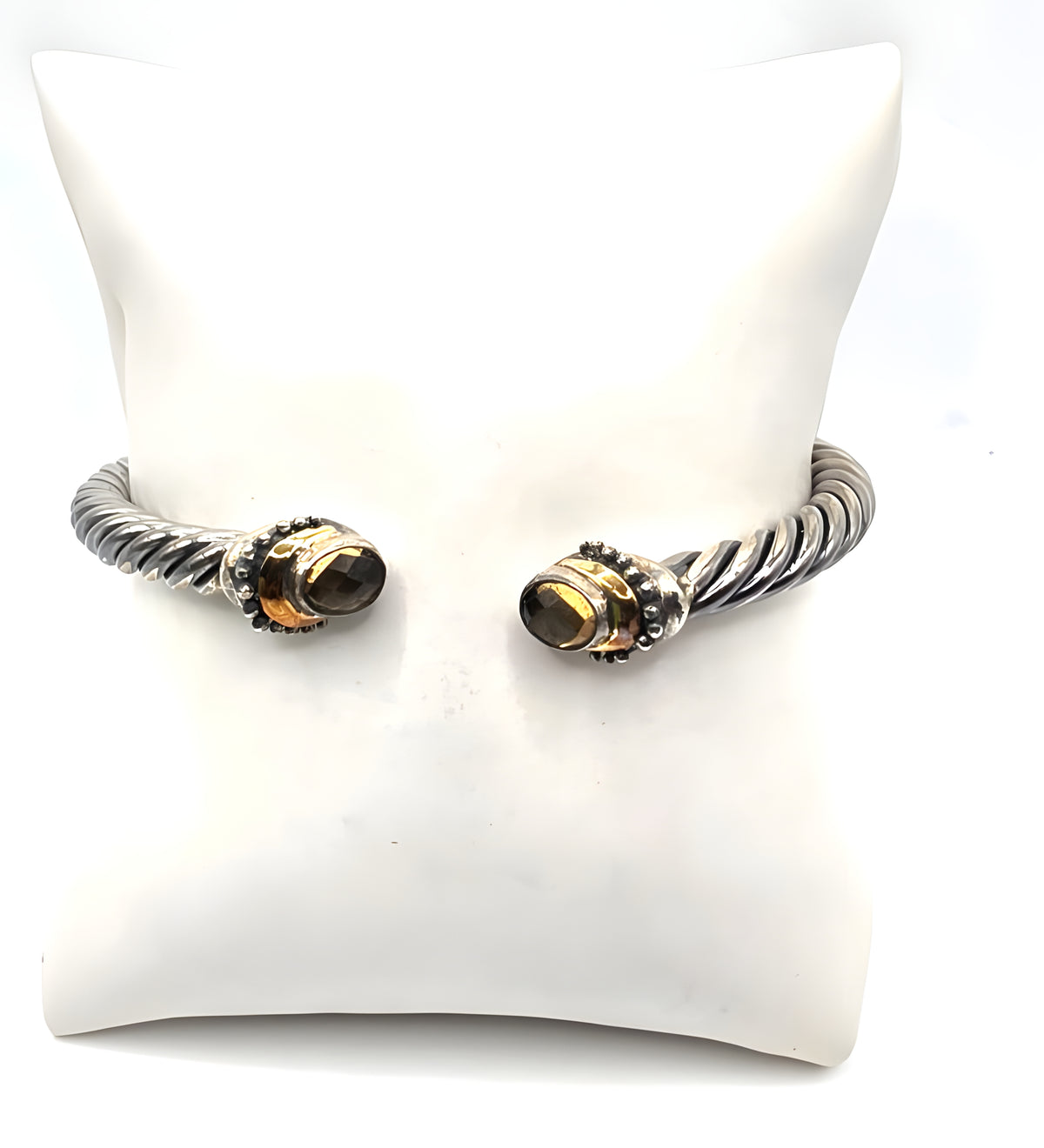Designer Sterling Silver & 18K Gold Gemstone Cable Cuff Bracelet