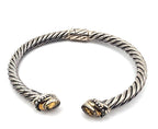 Designer Sterling Silver & 18K Gold Gemstone Cable Cuff Bracelet