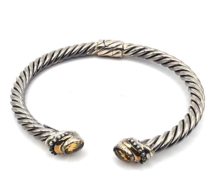 Designer Sterling Silver & 18K Gold Gemstone Cable Cuff Bracelet