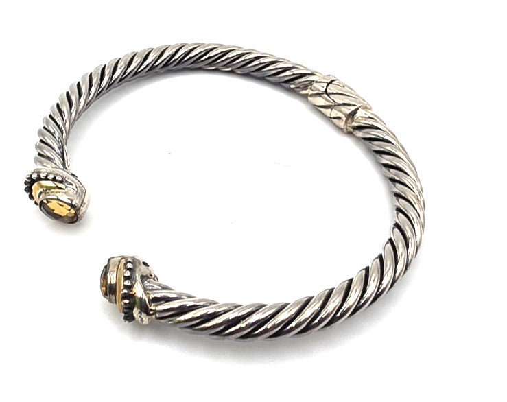 Designer Sterling Silver & 18K Gold Gemstone Cable Cuff Bracelet