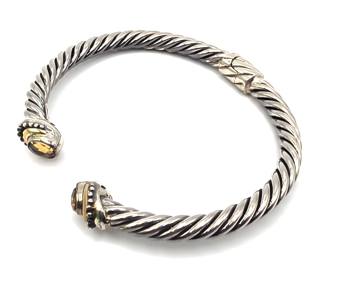 Designer Sterling Silver & 18K Gold Gemstone Cable Cuff Bracelet