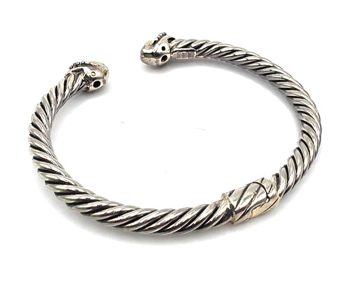 Designer Sterling Silver & 18K Gold Gemstone Cable Cuff Bracelet