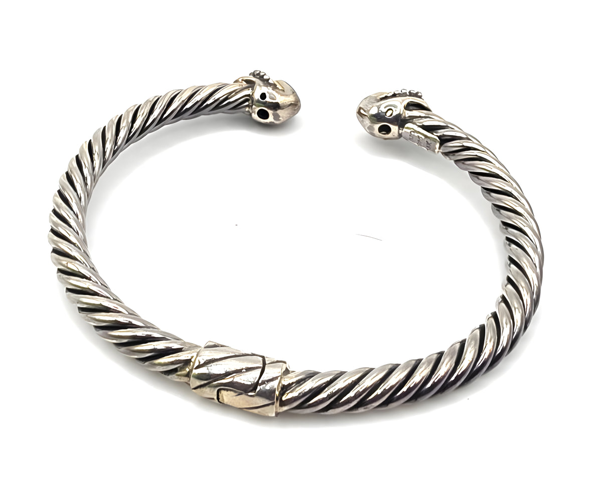 Designer Sterling Silver & 18K Gold Gemstone Cable Cuff Bracelet
