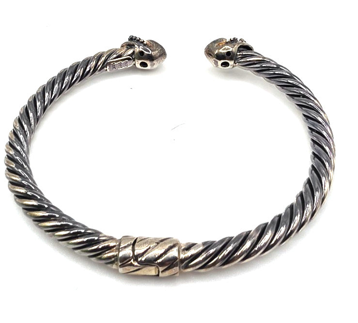 Designer Sterling Silver & 18K Gold Gemstone Cable Cuff Bracelet