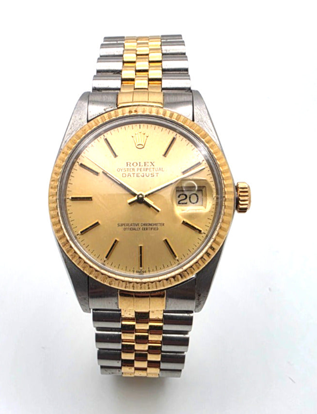 Rolex Datejust 16013 Men's Two Tone 18K Gold Steel Champagne Dial Jubilee