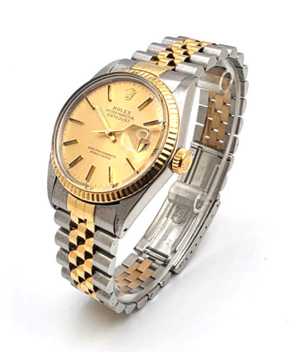 Rolex Datejust 16013 Men's Two Tone 18K Gold Steel Champagne Dial Jubilee