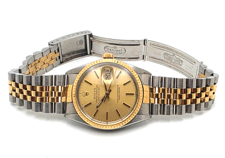 Rolex Datejust 16013 Men's Two Tone 18K Gold Steel Champagne Dial Jubilee