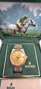 Rolex Datejust 16013 Men's Two Tone 18K Gold Steel Champagne Dial Jubilee