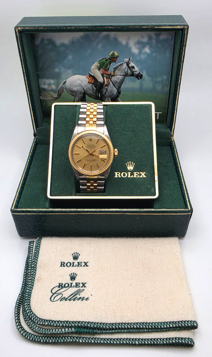 Rolex Datejust 16013 Men's Two Tone 18K Gold Steel Champagne Dial Jubilee
