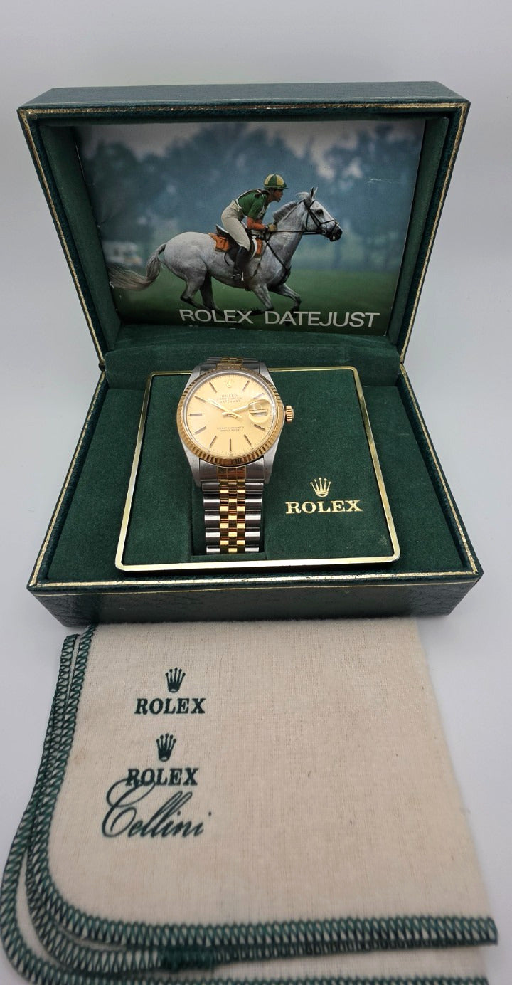 Rolex Datejust 16013 Men's Two Tone 18K Gold Steel Champagne Dial Jubilee