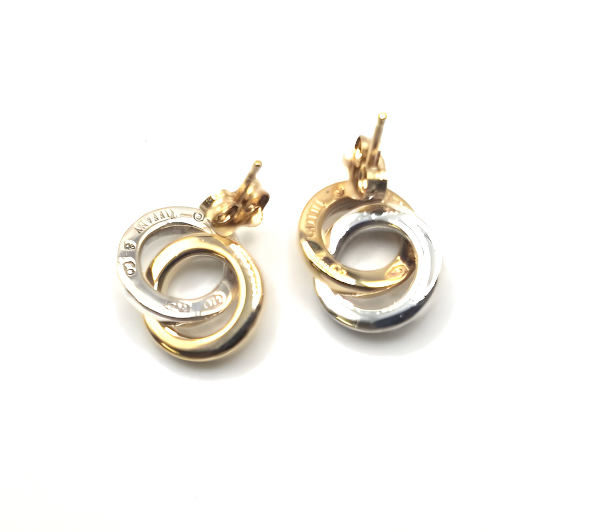 Tiffany & Co. 18K Yellow White Gold Interlocking Circle Drop Stud Earrings
