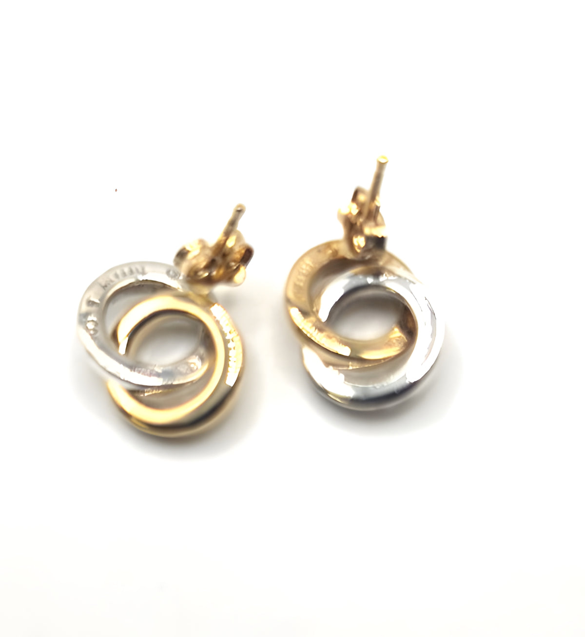 Tiffany & Co. 18K Yellow White Gold Interlocking Circle Drop Stud Earrings