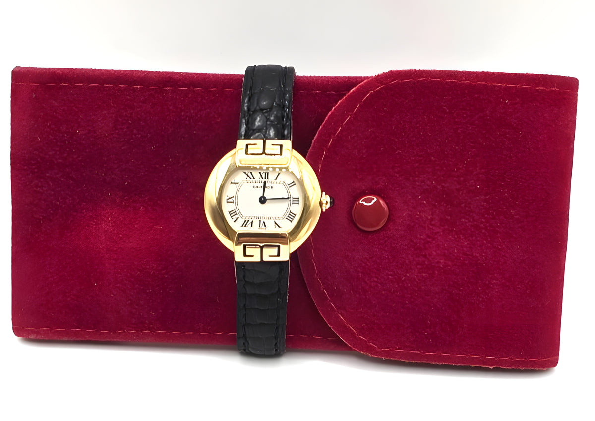 Vintage Cartier Ellipse 18K Yellow Gold Ladies 25mm Ref 1480 Leather Swiss