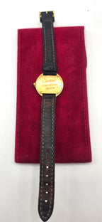 Vintage Cartier Ellipse 18K Yellow Gold Ladies 25mm Ref 1480 Leather Swiss