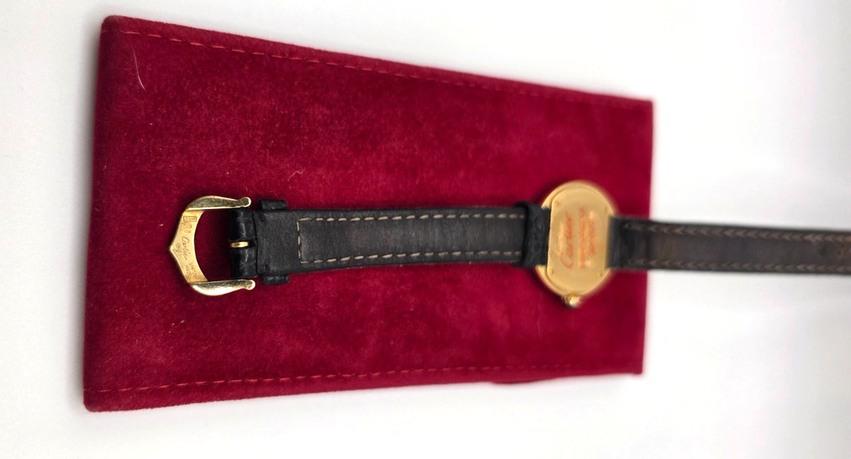 Vintage Cartier Ellipse 18K Yellow Gold Ladies 25mm Ref 1480 Leather Swiss