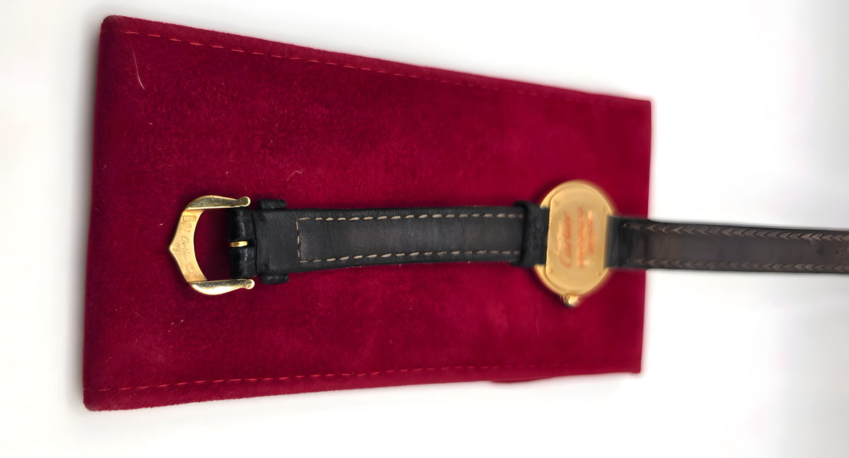 Vintage Cartier Ellipse 18K Yellow Gold Ladies 25mm Ref 1480 Leather Swiss