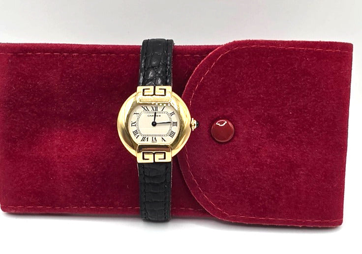 Vintage Cartier Ellipse 18K Yellow Gold Ladies 25mm Ref 1480 Leather Swiss