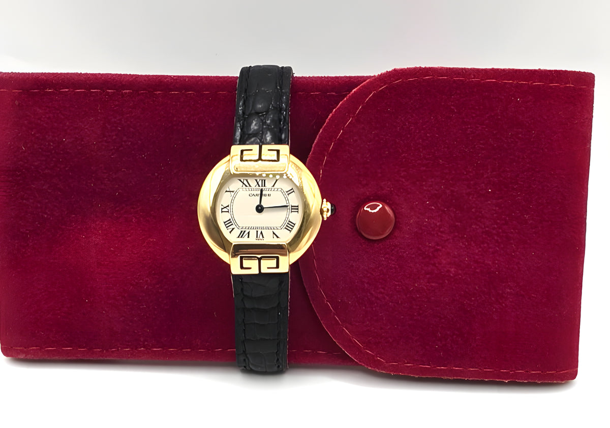 Vintage Cartier Ellipse 18K Yellow Gold Ladies 25mm Ref 1480 Leather Swiss