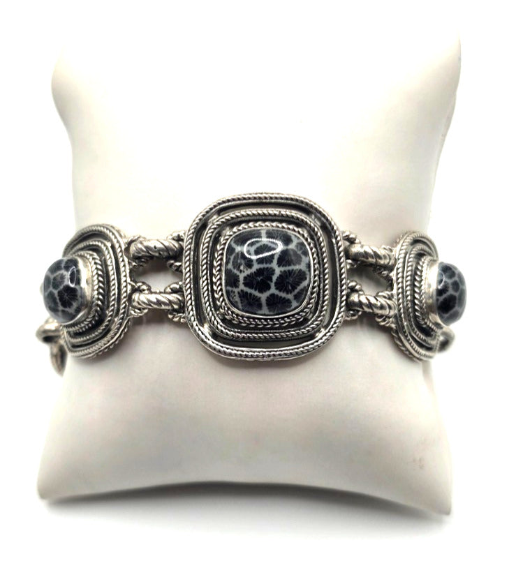 SARDA 925 Sterling Silver Black Gray Stone Link Bracelet