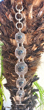 SARDA 925 Sterling Silver Black Gray Stone Link Bracelet