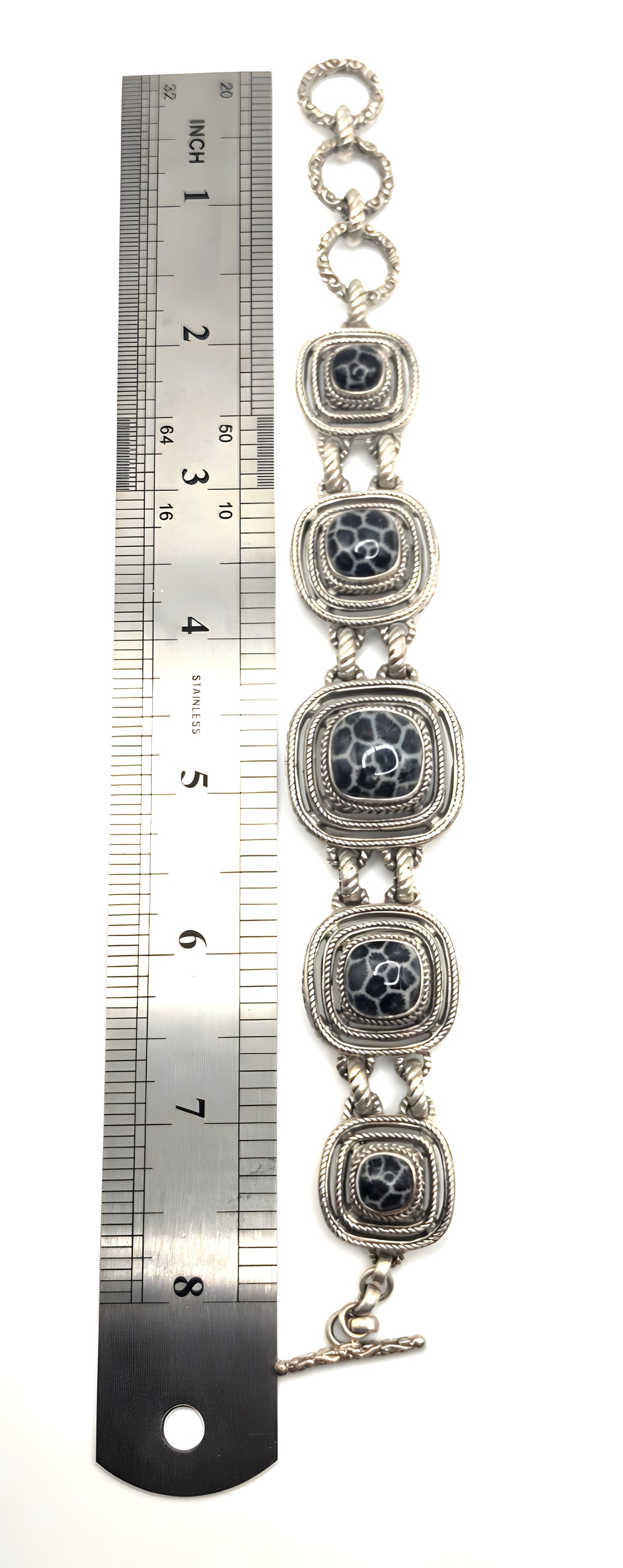 SARDA 925 Sterling Silver Black Gray Stone Link Bracelet