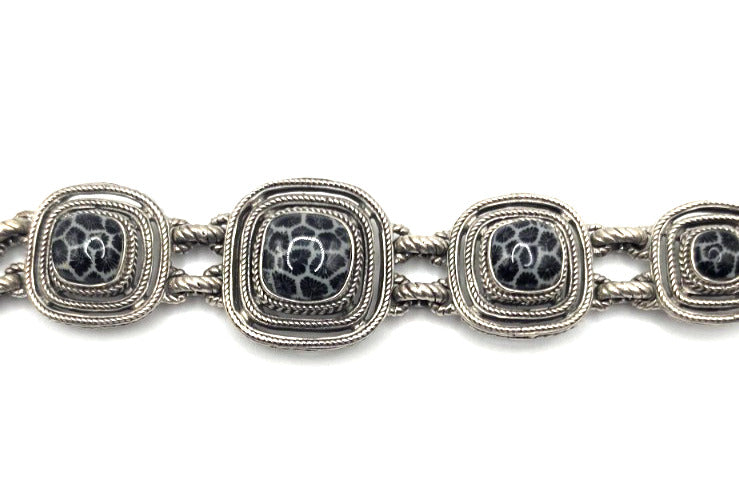 SARDA 925 Sterling Silver Black Gray Stone Link Bracelet