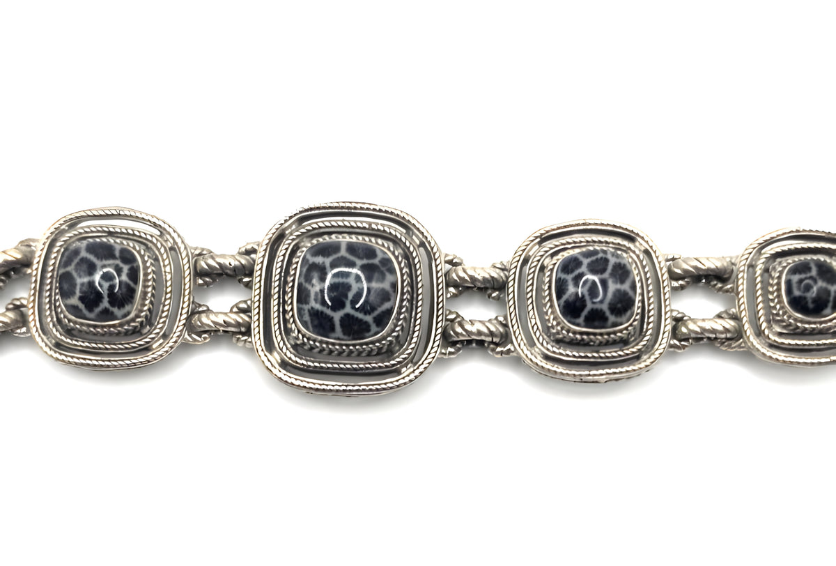 SARDA 925 Sterling Silver Black Gray Stone Link Bracelet