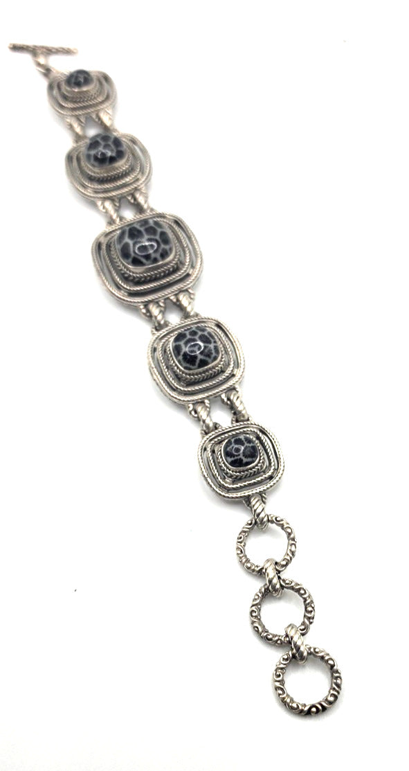 SARDA 925 Sterling Silver Black Gray Stone Link Bracelet