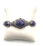 Beautiful SARDA sterling silver link bracelet featuring five oval purple cabocho