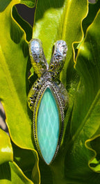 SARDA 925 Sterling Silver Blue Green Marquise Stone Pendant