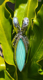SARDA 925 Sterling Silver Blue Green Marquise Stone Pendant