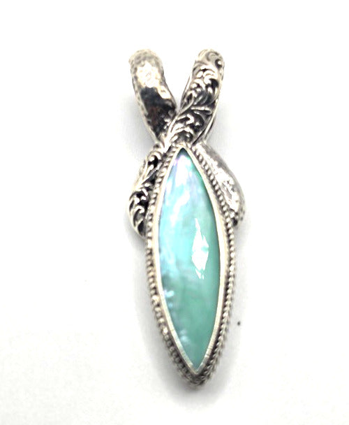 SARDA 925 Sterling Silver Blue Green Marquise Stone Pendant