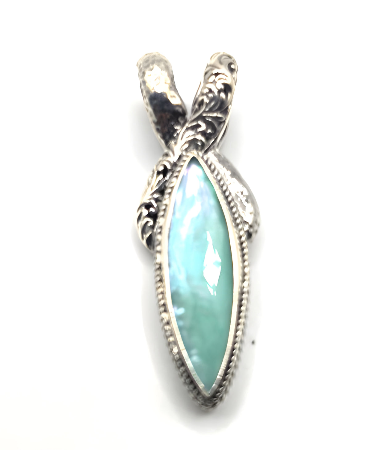 SARDA 925 Sterling Silver Blue Green Marquise Stone Pendant