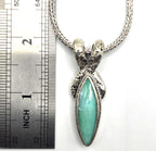 SARDA 925 Sterling Silver Blue Green Marquise Stone Pendant
