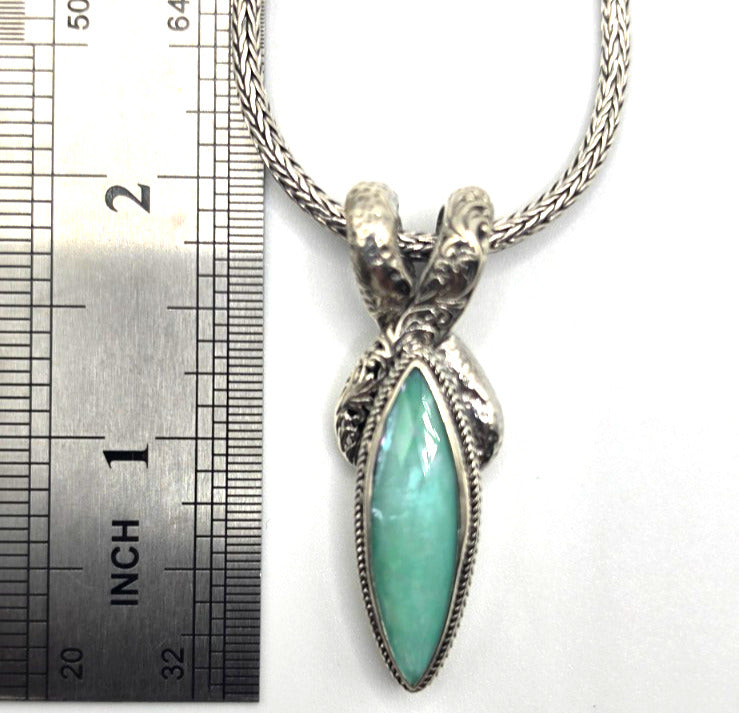 SARDA 925 Sterling Silver Blue Green Marquise Stone Pendant