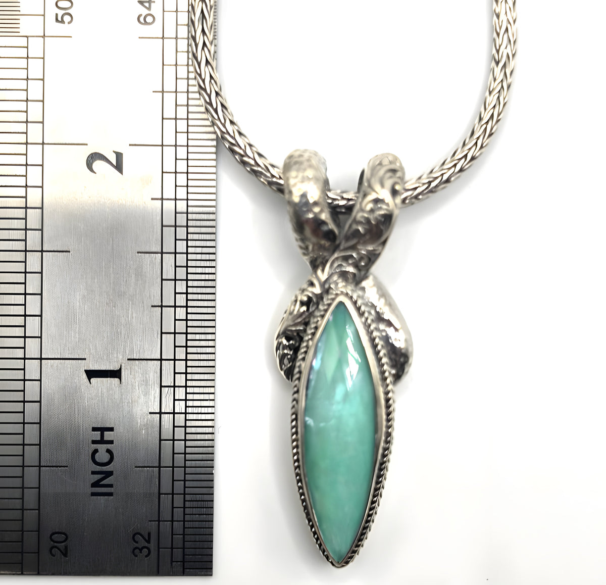 SARDA 925 Sterling Silver Blue Green Marquise Stone Pendant