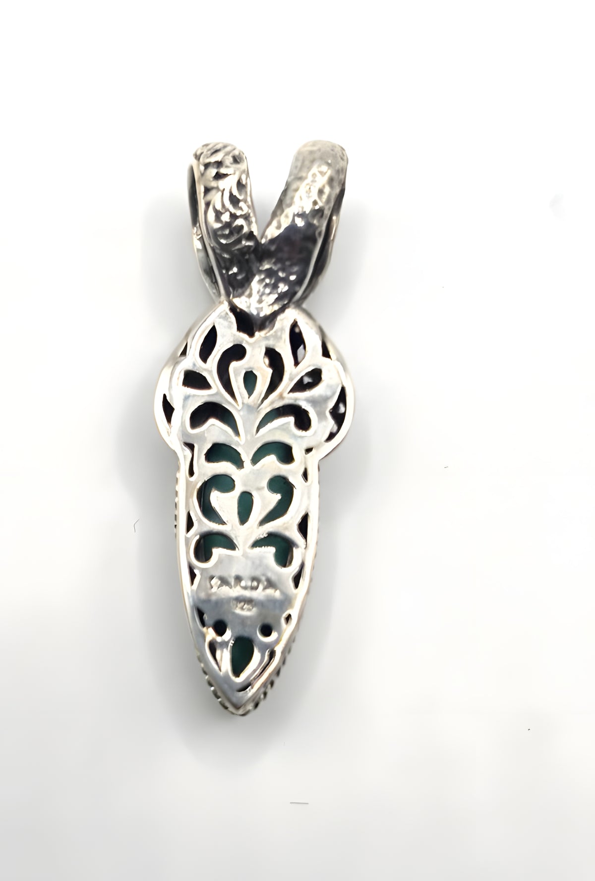 SARDA 925 Sterling Silver Blue Green Marquise Stone Pendant