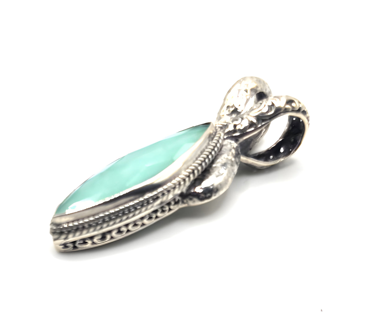 SARDA 925 Sterling Silver Blue Green Marquise Stone Pendant